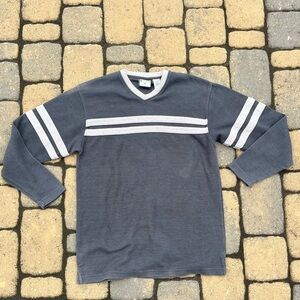 Vtg BugleBoy Athletics Grey Striped Small Sweater